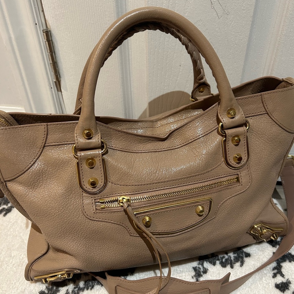 Balenciaga Cream Satchel with Soft Leather and Gold Hardware
